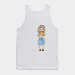 Cute little girl with brown hair and blue skirt Tank Top